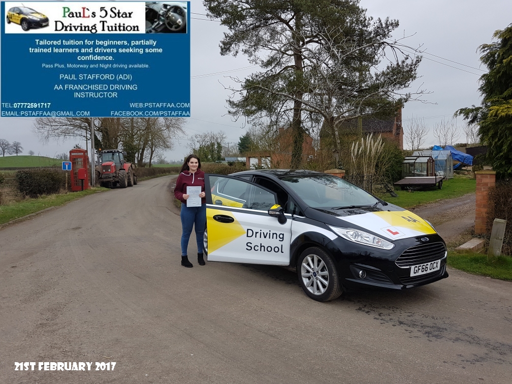First Time Test Pass Kelly Baylis with Paul's 5 Star Driving Tuition 2017